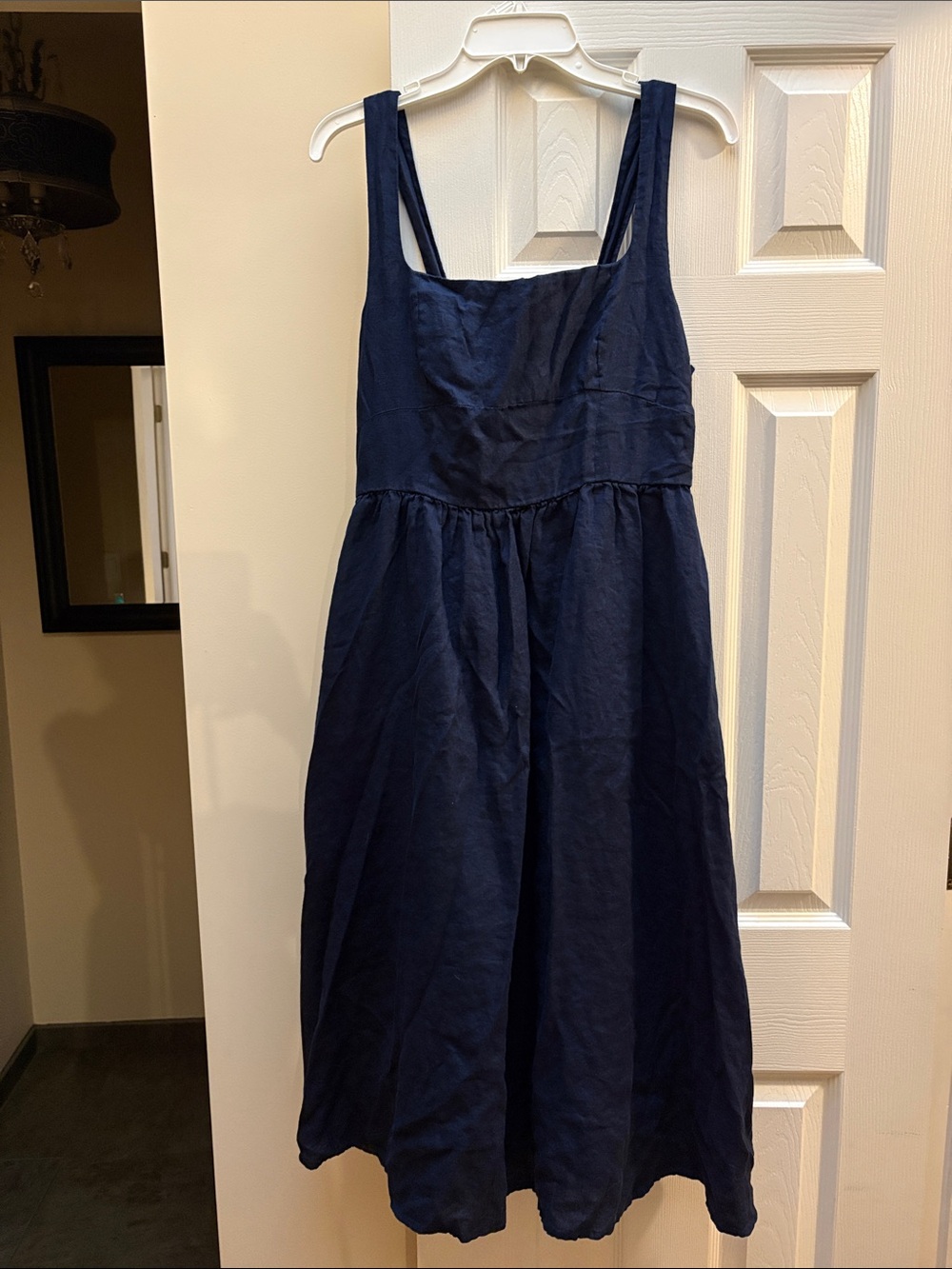 Quince dress Linen fit and Flare Navy Sleeveless Midi Dress large EUC - Picture 5 of 15